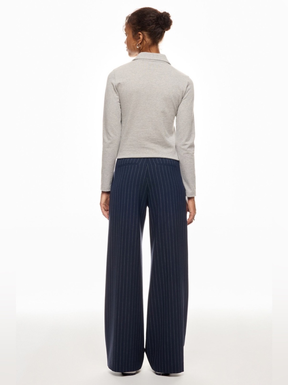 MAJE Navy Pinstripe Wide Leg Trouser High-Rise sz 8 - Picture 4 of 14
